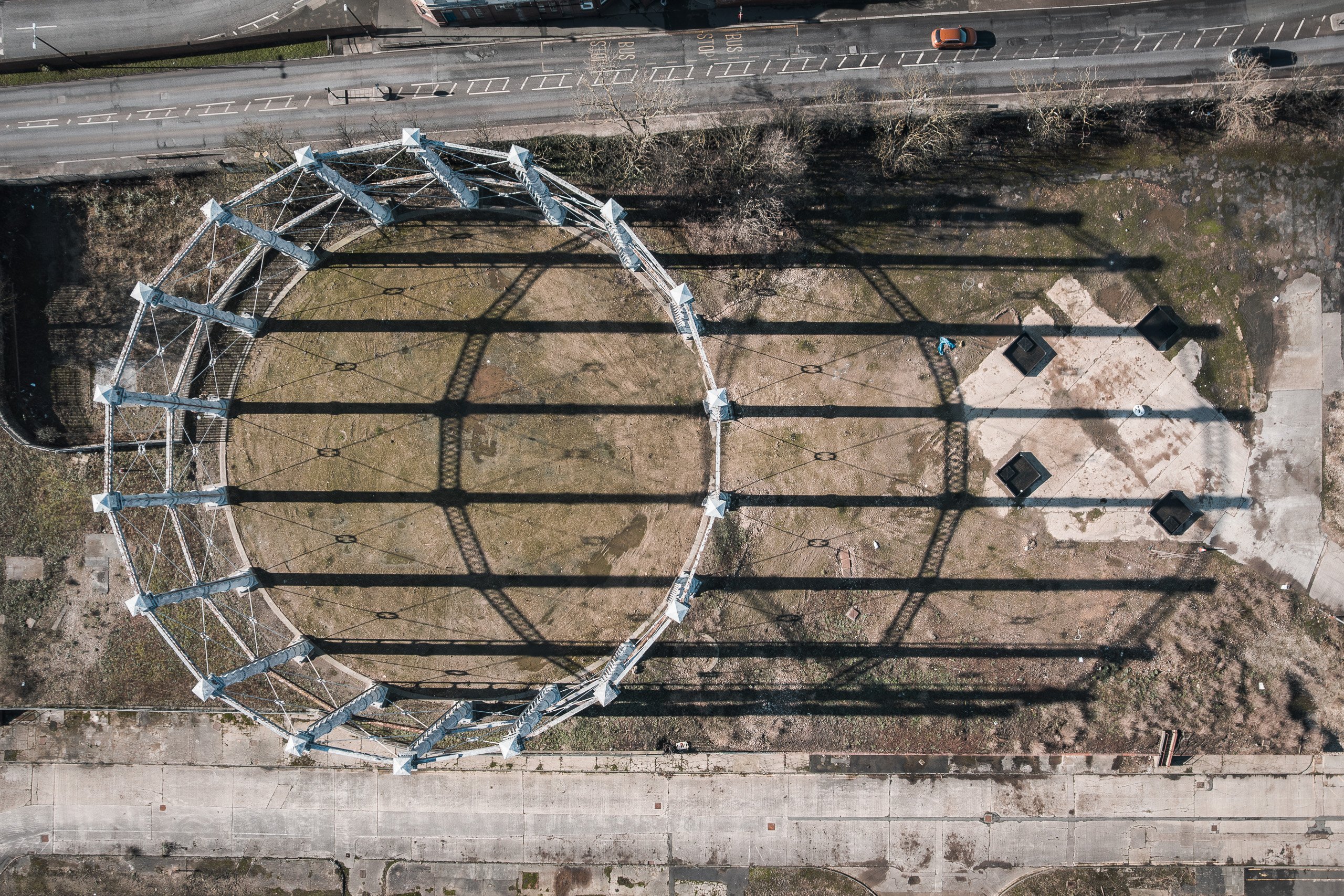 Aerial view of the Hendon gas holder, Sunderland