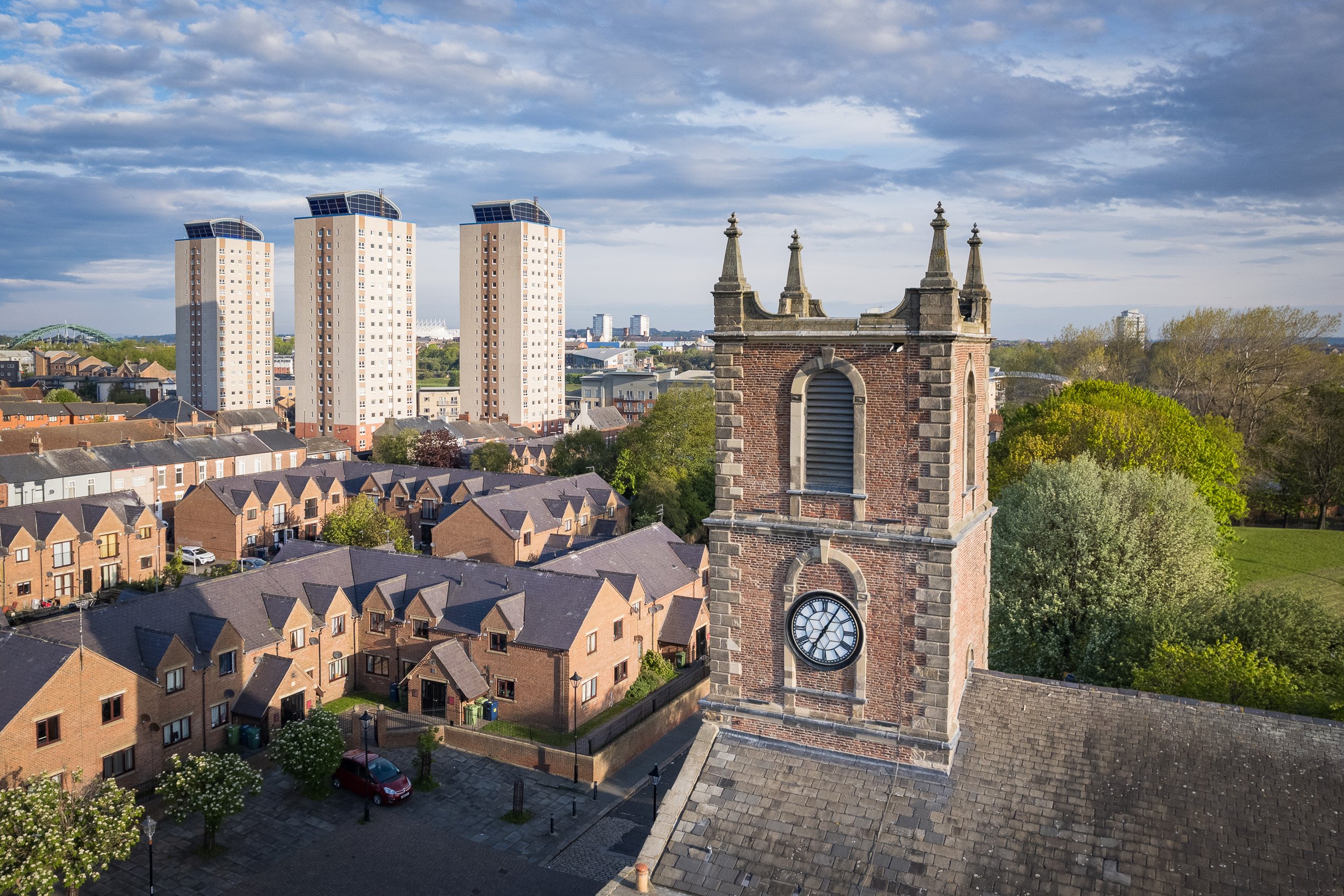 Aerial view of Holy Trinity Church tower, Sunderland