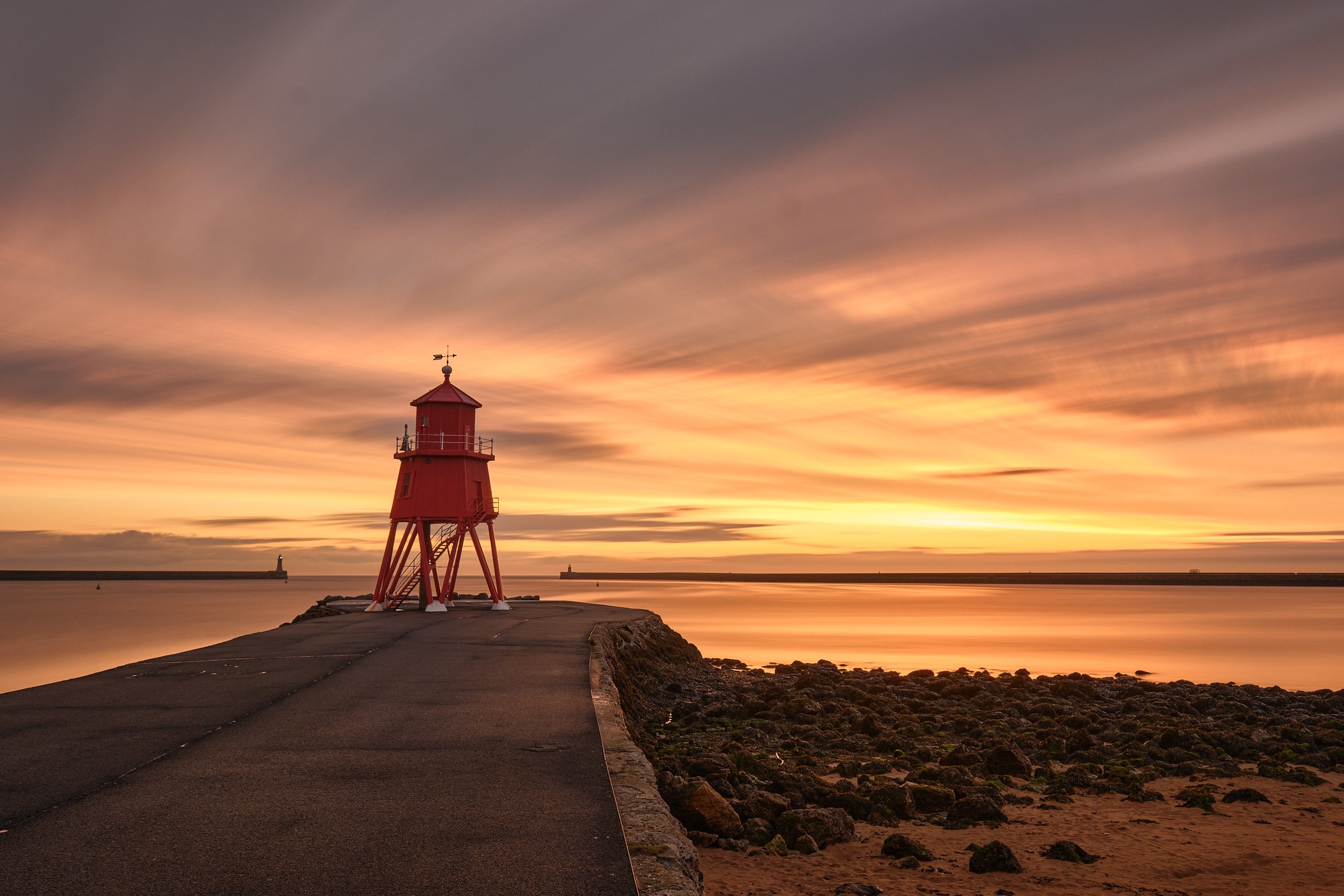 Herd Groyne lighthouse at sunrise, South Shields