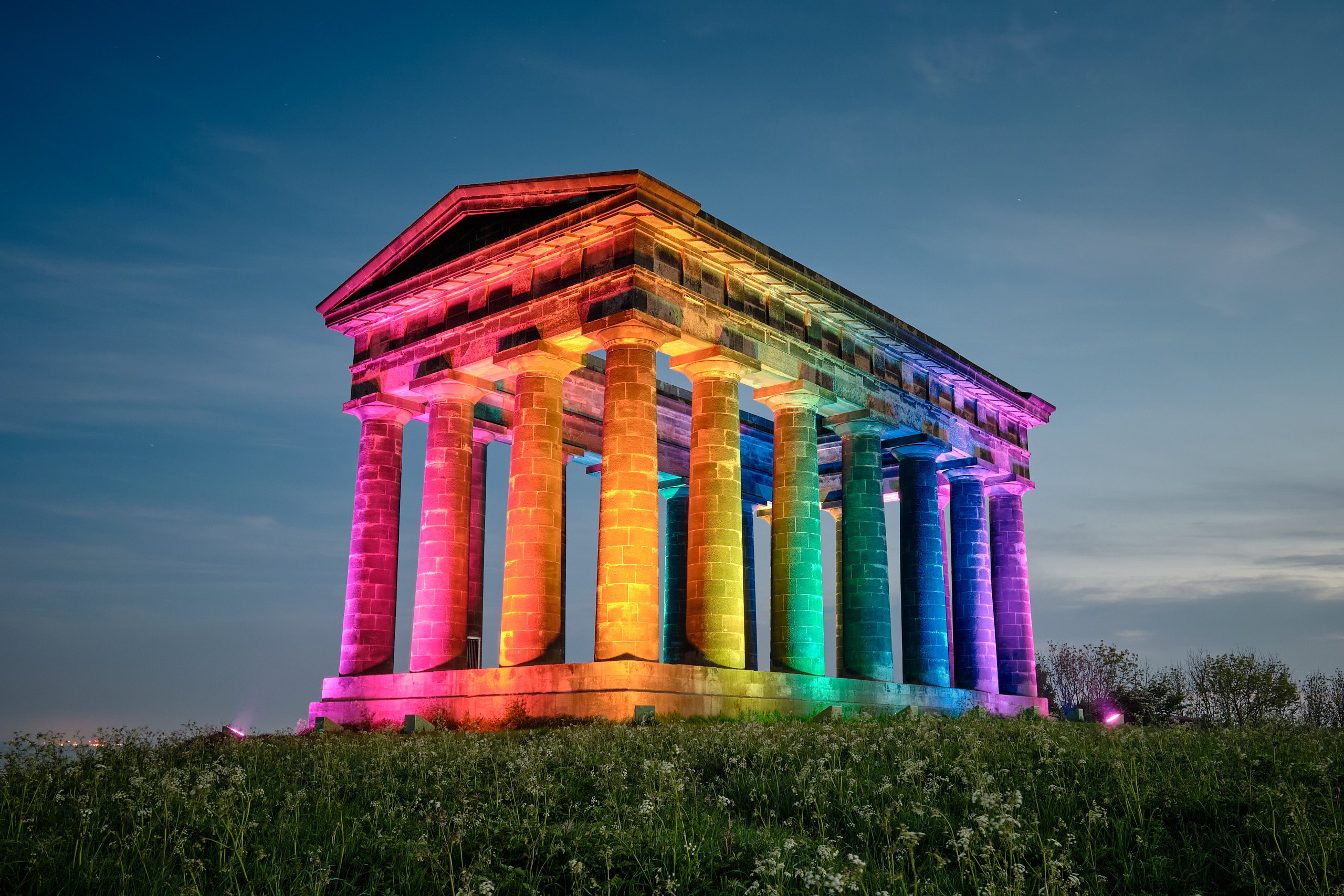 Penshaw Monument lit in Pride colours