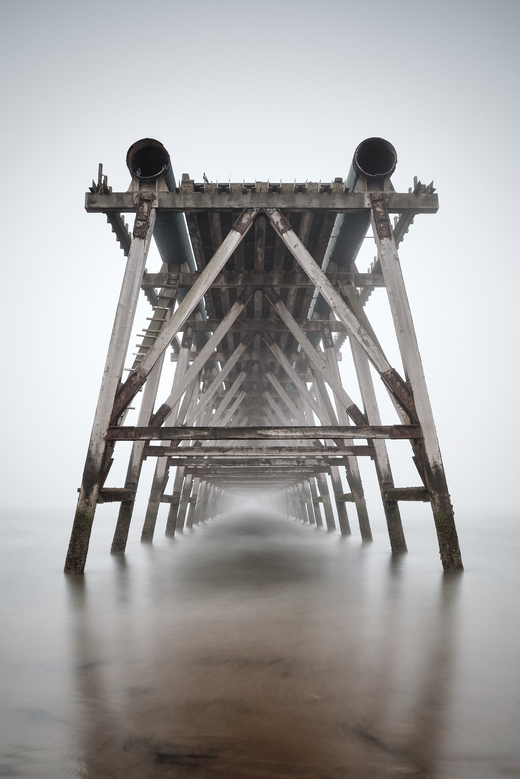 Symmetrical view of the underside structure of Steetley Pier